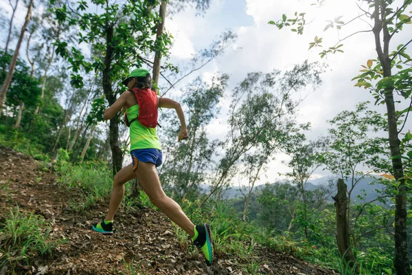 Fitness Woman Runner Running Summer Forest Trail — Stock Photo, Image