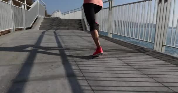 Здоровий Спосіб Життя Фітнес Спорт Жінка Біжить Морському Шляху — стокове відео