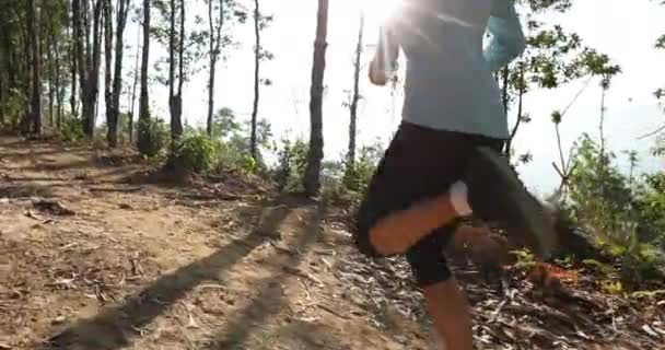 Fitness Mulher Corredor Trilha Correndo Nascer Sol Floresta Tropical Montanha — Vídeo de Stock