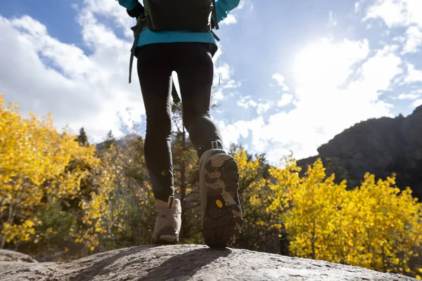 Escursionista Donna Escursioni Nelle Montagne Invernali — Foto Stock