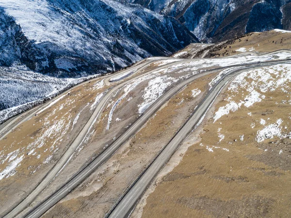 Aerial View Winding Mountain Road Tibet China — Stock Photo, Image