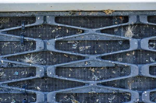 虫やハエがクラッシュし 車のラジエーターのグリルで立ち往生 — ストック写真