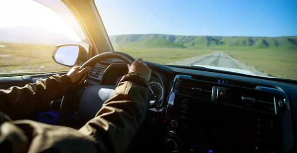 Conduite Voiture Hors Route Sur Piste Dans Les Prairies Haute — Photo