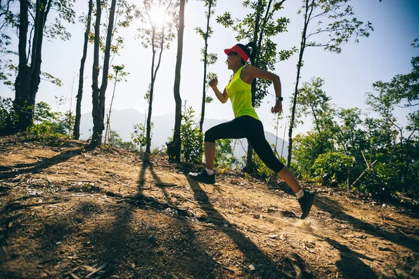 女性のジョギングや運動は森の中で — ストック写真