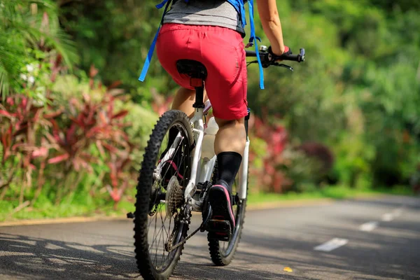 Mujer Ciclismo Sendero Del Parque Tropical Verano — Foto de Stock
