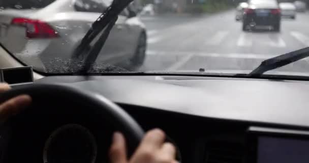 Donna Guida Auto Caso Pioggia Vista Vicino — Video Stock