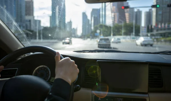 Driving Car Modern City — Stock Photo, Image