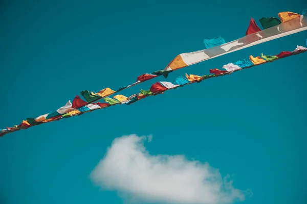 Mavi Gökyüzü Arka Planında Tibet Bayrakları — Stok fotoğraf