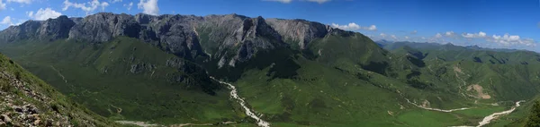Panorama Vista Alta Altitude Pastagens Paisagem Montanha — Fotografia de Stock