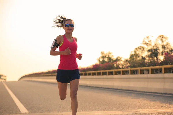 Young Fitness Woman Runner Running Road — Stock Photo, Image