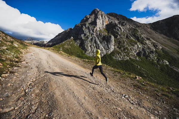 Corredor Senderos Mujer Corriendo Cima Montaña — Foto de Stock