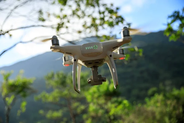 Yaz Ormanlarında Uçan Kameralı Beyaz Dron — Stok fotoğraf