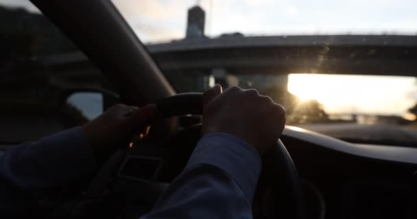 Kadın Elleri Direksiyonda Araba Kullanma Konsepti — Stok video