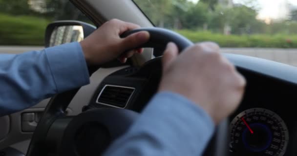 Female Hands Steering Wheel Car Driving Concept — Stock Video