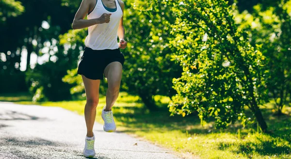 Fitness Woman Running Sunny Tropical Park Trail — Stock Photo, Image