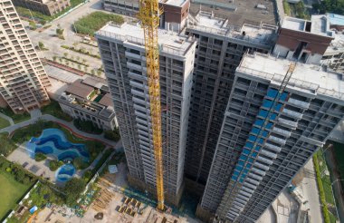 Çin 'deki çok katlı apartman inşaatının havadan görüntüsü