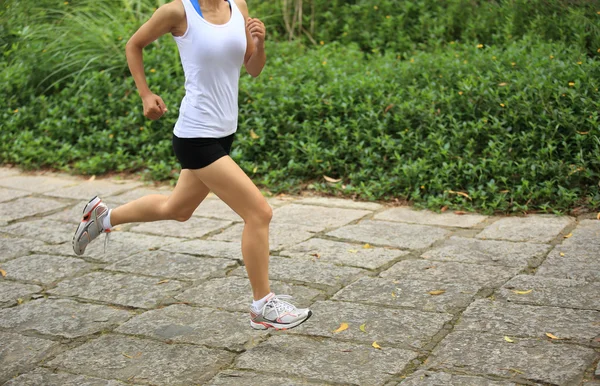 Mujer corriendo en el sendero forestal —  Fotos de Stock