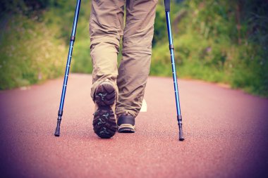 Orman iz hiking kadın uzun yürüyüşe çıkan kimse