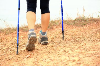Orman iz hiking kadın uzun yürüyüşe çıkan kimse