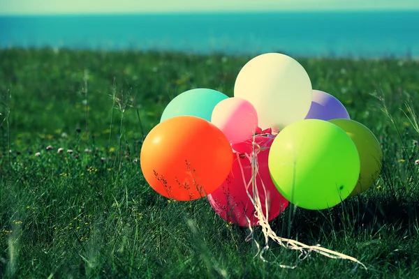 Ballonnen op groen gras — Stockfoto