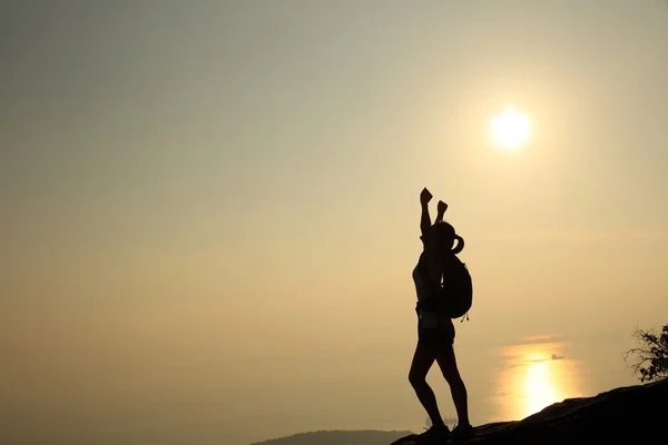 Weibchen über Meer Sonnenuntergang — Stockfoto