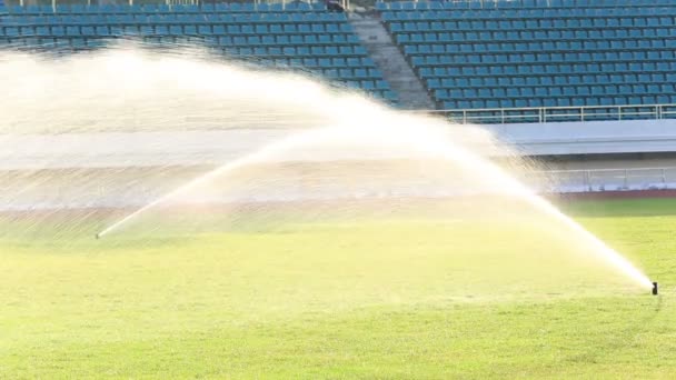 Zavlažování trávníků stadion — Stock video