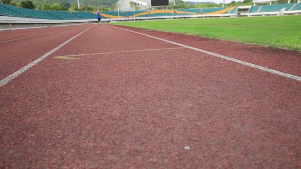 健身女性在体育场跑道上 — 图库视频影像
