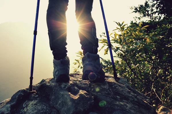 Vrouwelijke wandelaar op bergtop — Stockfoto