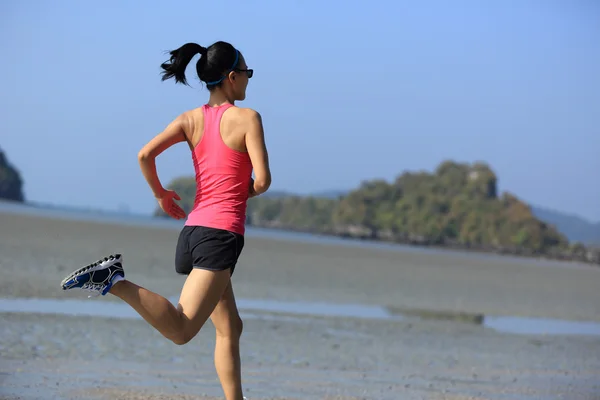 Young Healthy Lifestyle Woman Running Sunrise Beach — Stock Photo, Image