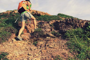 kadın backpacker Dağa tırmanma