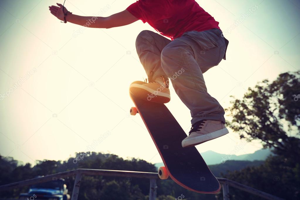 Skateboarder doing ollie