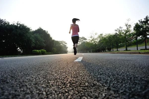 Female Athlete Running Road Wellness Concept Vintage Effect — Stock Photo, Image