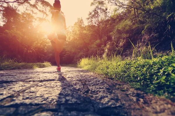 Atleta corridore che corre sul sentiero forestale . — Foto Stock