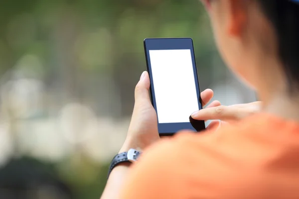 Woman hands using smart phone — Stock Photo, Image