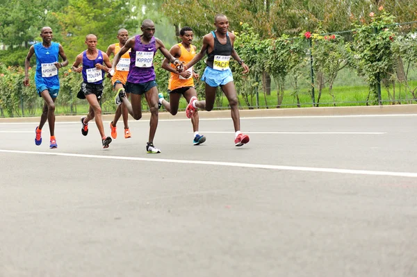 Corredores de maratón corriendo por la carretera de la ciudad — Foto de Stock