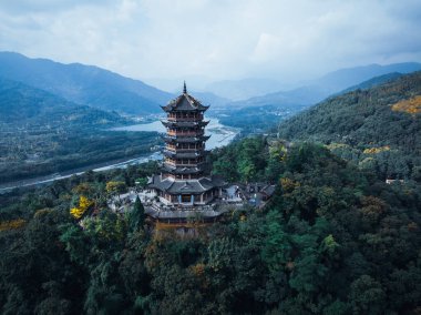Dujiangyan 'daki hava manzarası, Sichuan bölgesi, Çin       