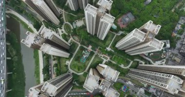 Shenzhen şehrindeki şehir manzarasının havadan görünüşü, Çin