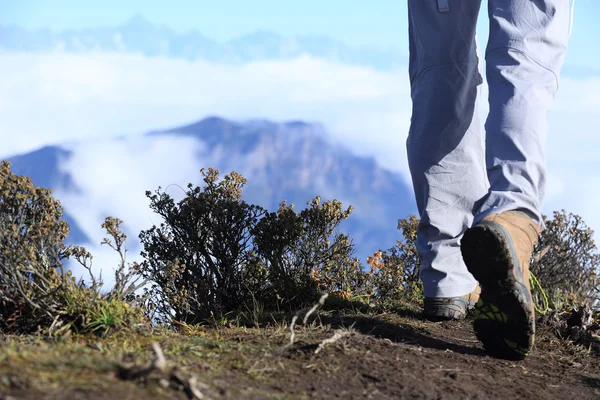 Hiker benen på bergstopp — Stockfoto