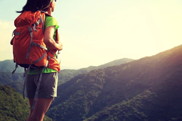 Mujer disfrutar vista a la montaña — Foto de Stock