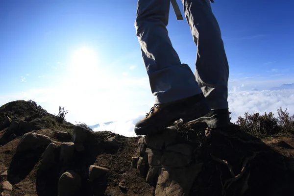 Wandelen vrouw op berg — Stockfoto