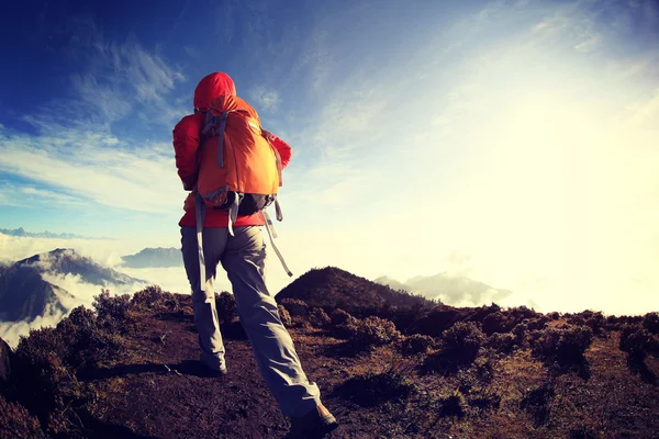 Donna escursioni sulla vetta della montagna — Foto Stock