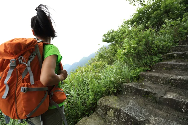 ハイキング山階段上の女性 — ストック写真