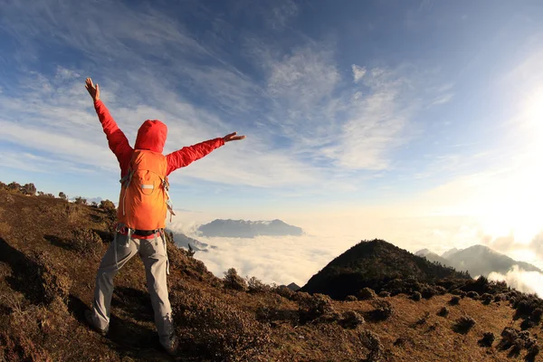 Mujer en la cima de la montaña — Foto de Stock