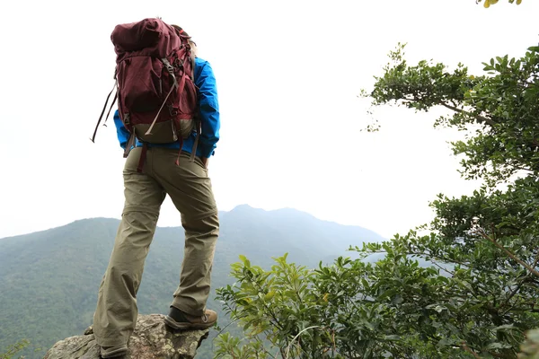 산의 정상에 여자 — 스톡 사진