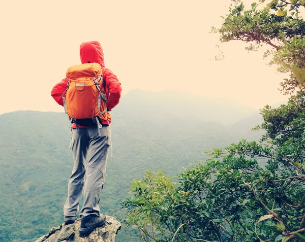 Mujer en pico de montaña — Foto de Stock