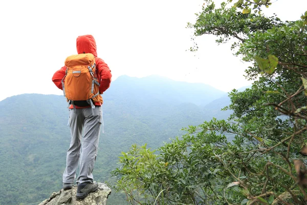 Mujer en pico de montaña — Foto de Stock