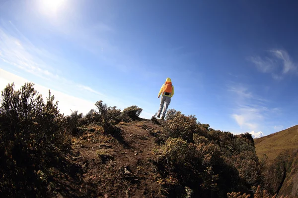 Femme routard escalade montagne — Photo