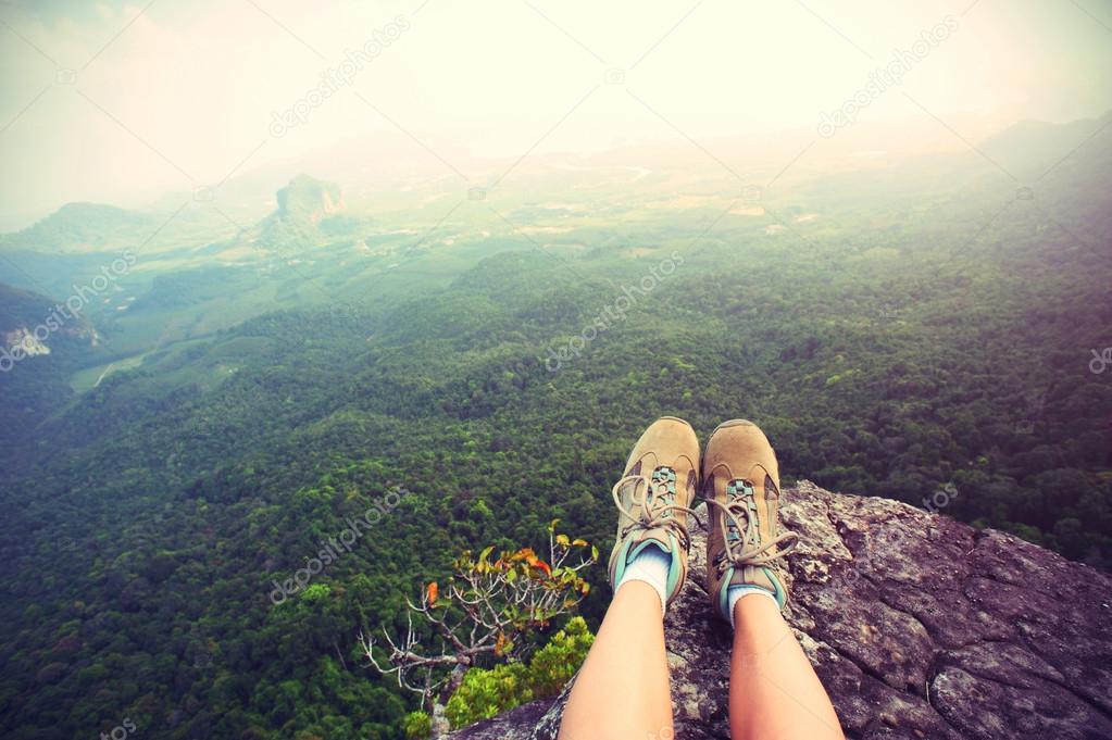 young woman hiker legs