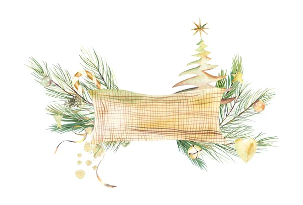 Акварельный Зеленый Золотой Рождественский Декор Золотые Шарики Рождественской Елки Новогодние — стоковое фото