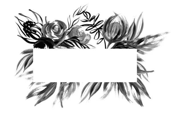 Elégant Cadre Floral Noir Art Abstrait Logo Bannières Étiquettes Badges — Photo